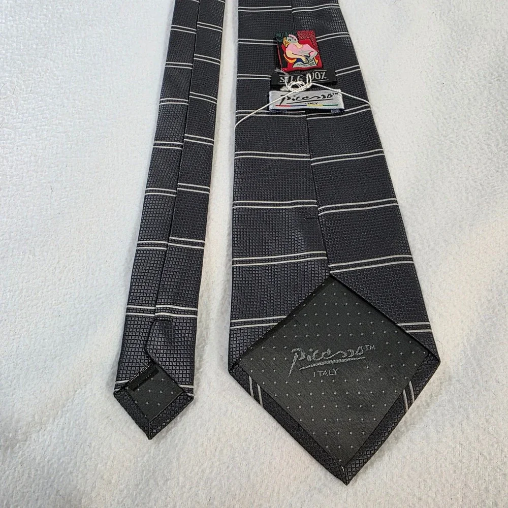 Picasso Mens Silk Tie Charcoal Grey Striped Handmade Italy Art Series Necktie